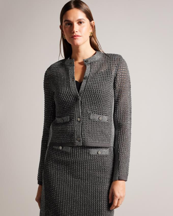 Veste Ted Baker Metallic Detail Knitted Grise Femme | OIN-18793579